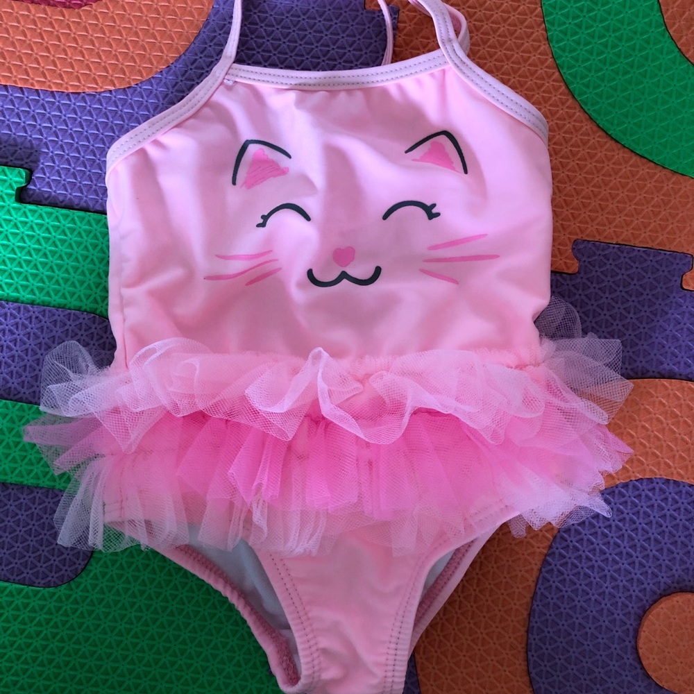 Baby girl pink kitty tutu swimsuit